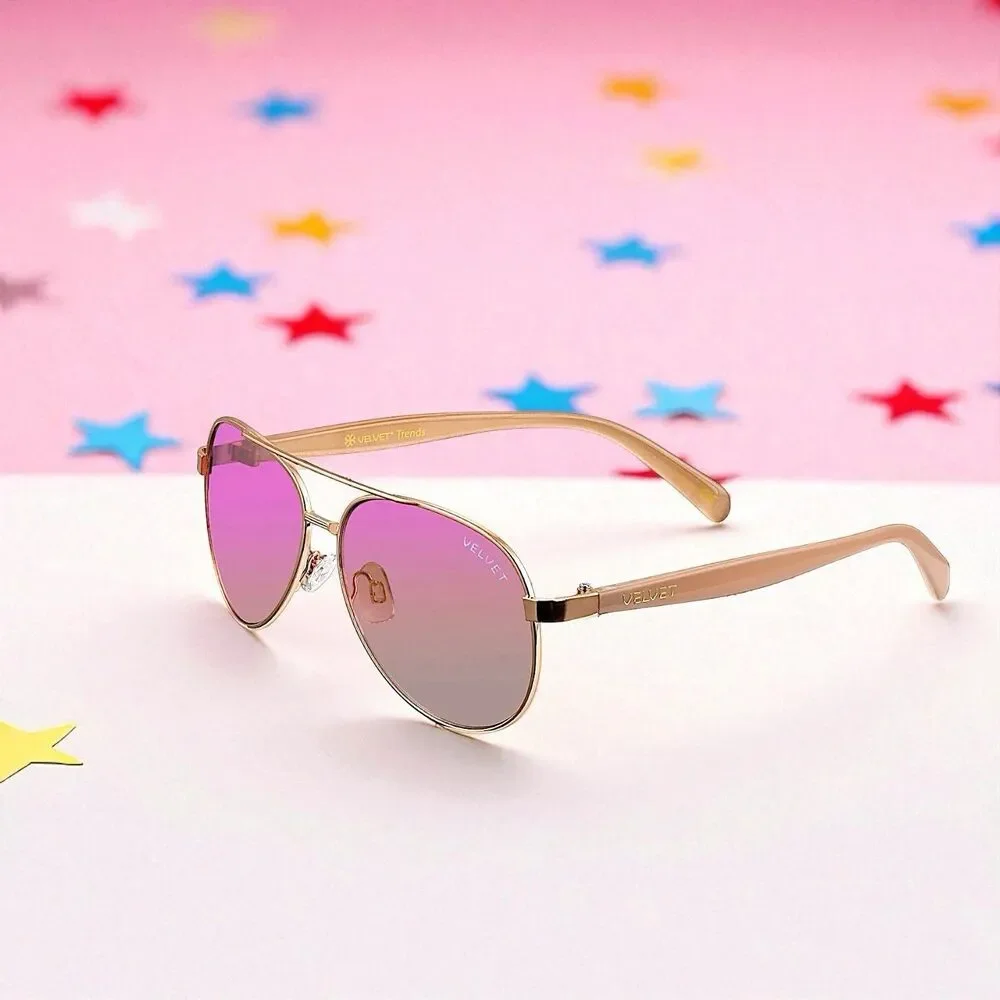 Velvet Eyewear Bonnie Aviator Sunglasses in Rose Gold Flash w/microfiber pouch